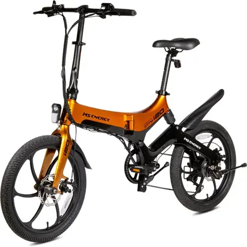 Bicicleta electrica pliabila MS ENERGY eBike i20, roti 20inch, autonomie maxima 50 km, motor 250W, baterie LG 36V/7.8Ah (Negru/Portocaliu) - bestgaming.ro